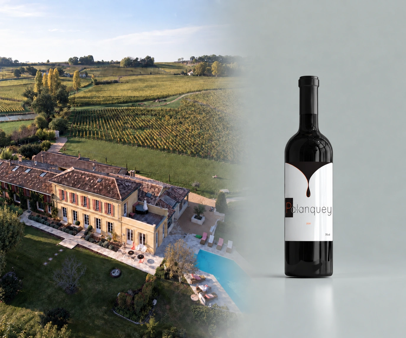 Château du Palanquey by Angélus — château, vineyards and wine bottle Château du Palanquey by Angélus — château, vineyards and wine bottle